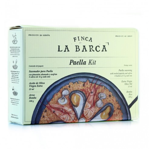 Finca la Barca - Paella-Set (Gewürze, Reis und Olivenöl) - Box - 370 gr