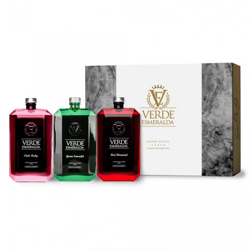 Aceite de Oliva Verde Esmeralda Pack de Regalo Monovarietales 3 X 500 ml - Degustación - Verde Esmeralda